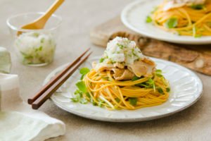 さっぱり食べられる　薬味おろしのせ豚しゃぶパスタ
